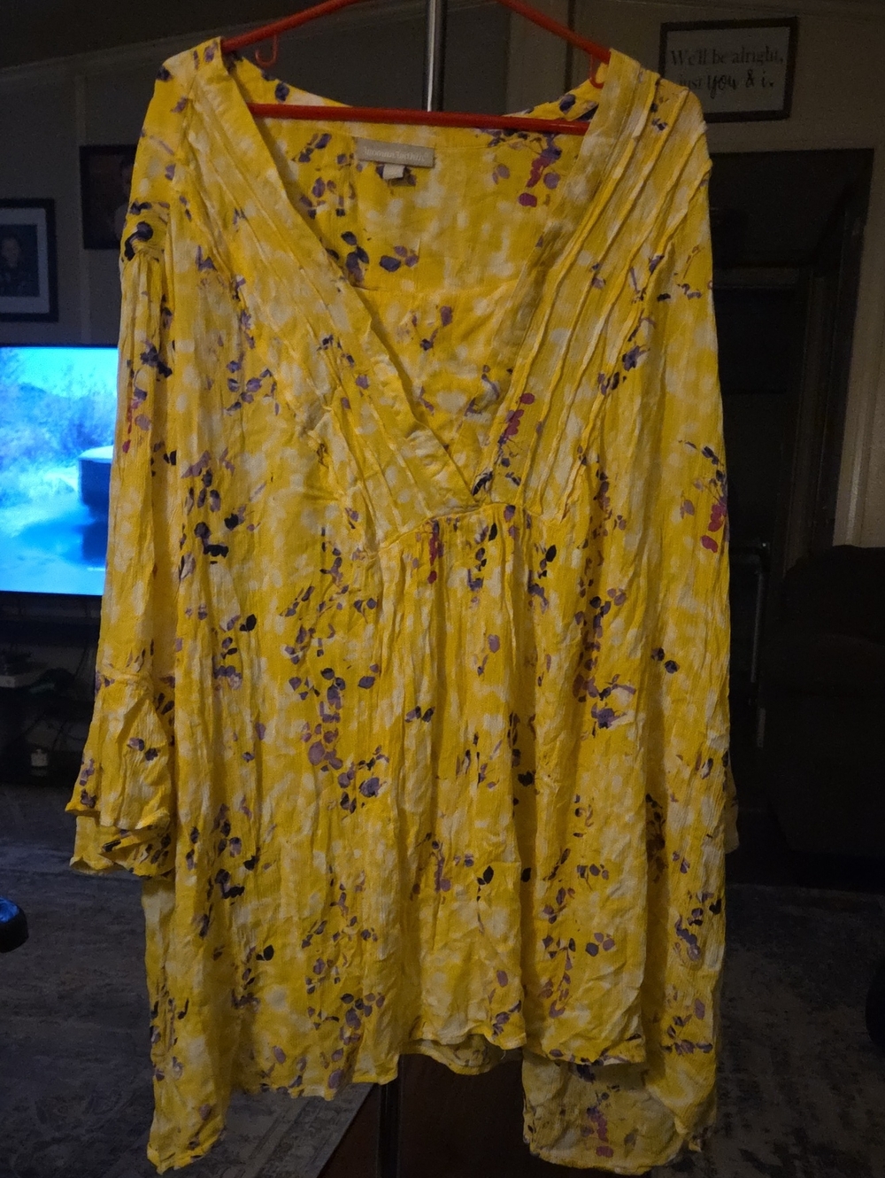 Woman Within Yellow Floral Long-Sleeve V-Neck Tunic Top